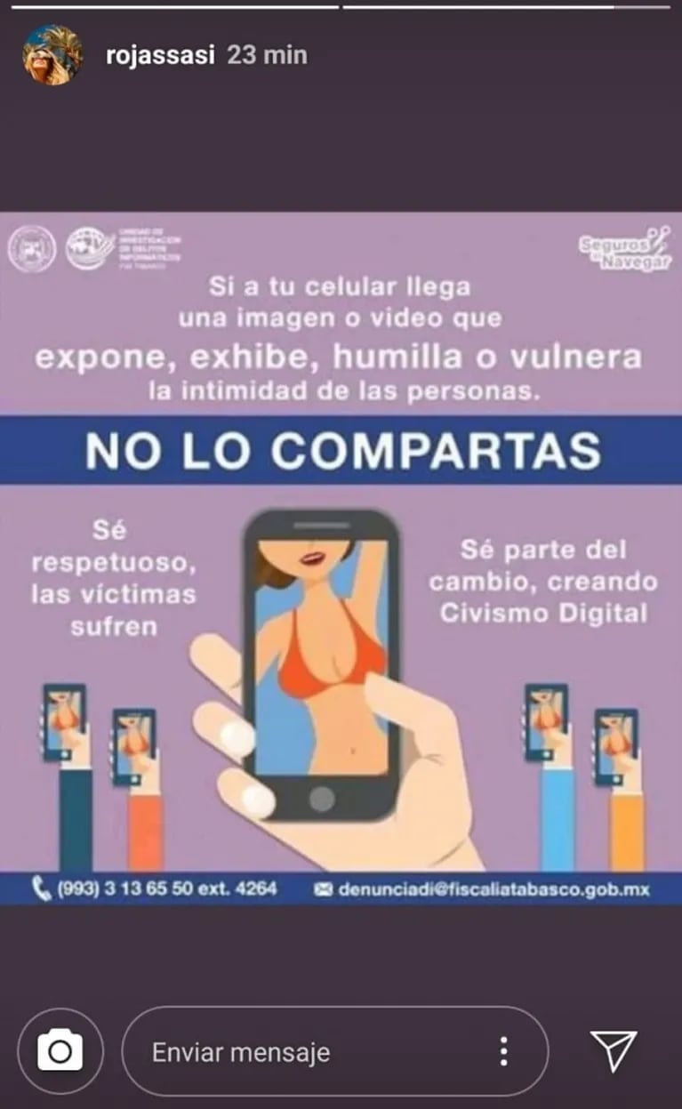 Sabrina Rojas, tras la filtración de un video y fotos de Luciano Castro desnudo: "Si llega a tu celular, no lo compartas"