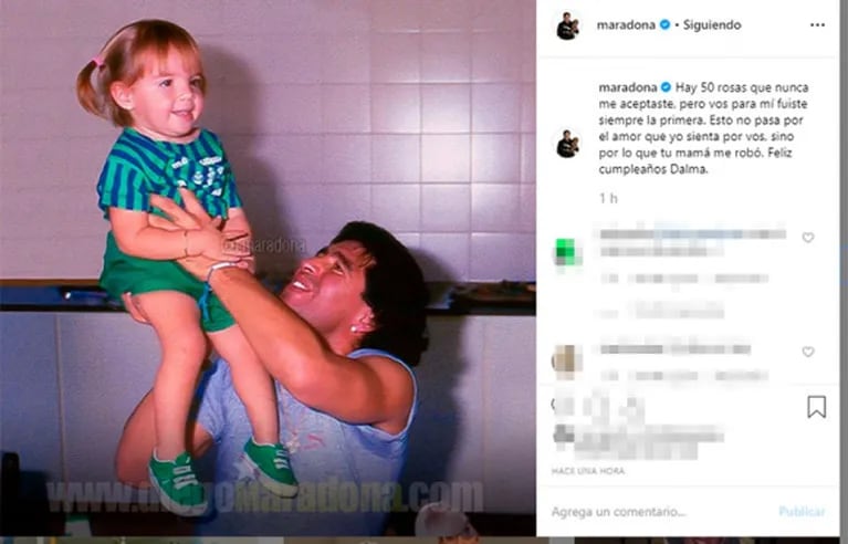 La reacción de Dalma Maradona ante el picante saludo de cumpleaños de Diego: "¡Solo quiero amor en mi vida!"