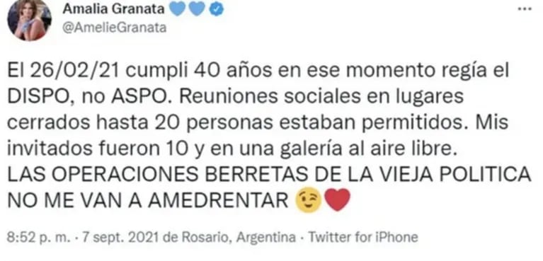 Amalia Granata se defendió de las críticas por el video viral festejando su cumple: "Operaciones berretas de la vieja política"