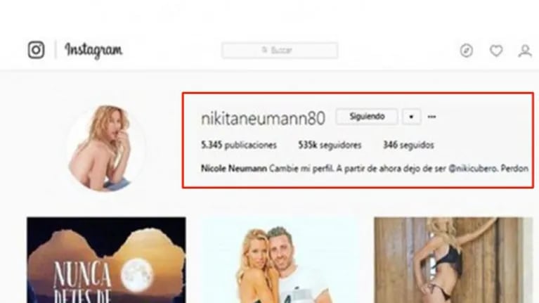 El nuevo usuario de Nicole Neumann en Instagram tras confirmar la separación de Fabián Cubero 