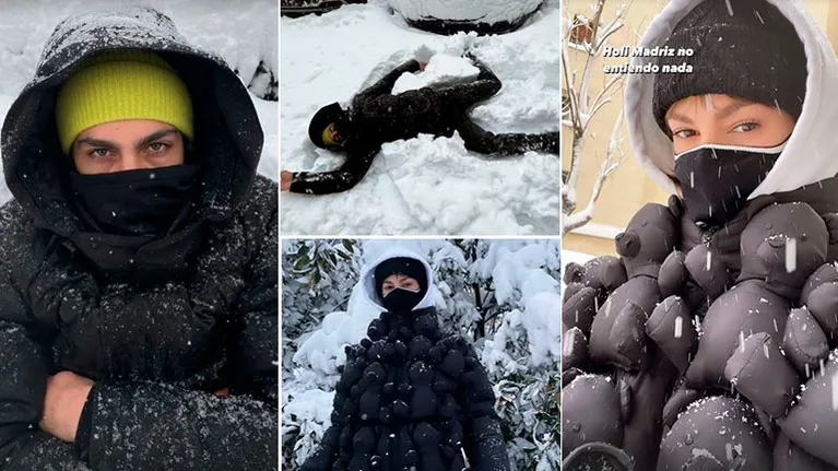 Las divertidas imágenes de Chino Darín y Úrsula Corberó en la histórica nevada en Madrid