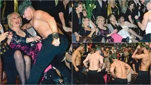 Marila, la madre de Fernando Burlando, recibió como regalo por sus 80 años el sensual baile de unos strippers. Foto: Revista Gente