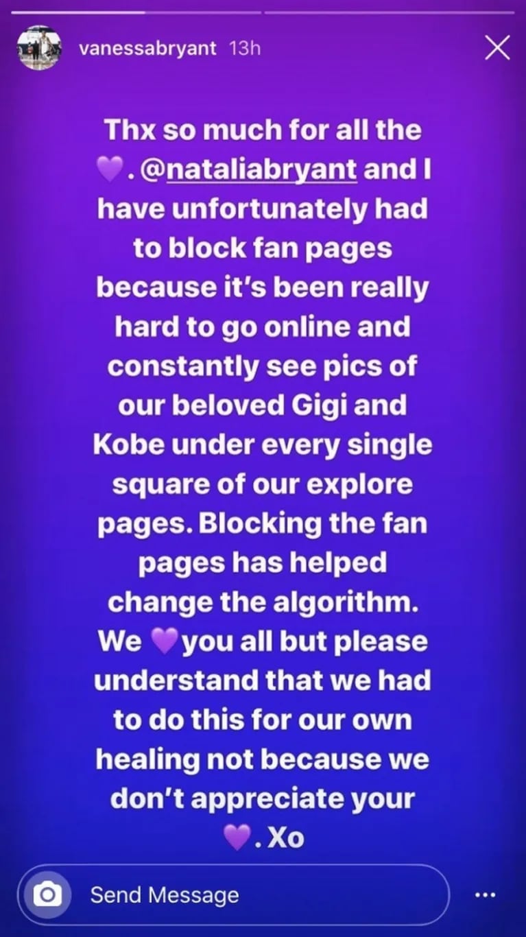 La viuda de Kobe Bryant reveló por qué bloqueó las cuentas de fans de su marido y su hija: "Es muy duro ver constantemente sus fotos"