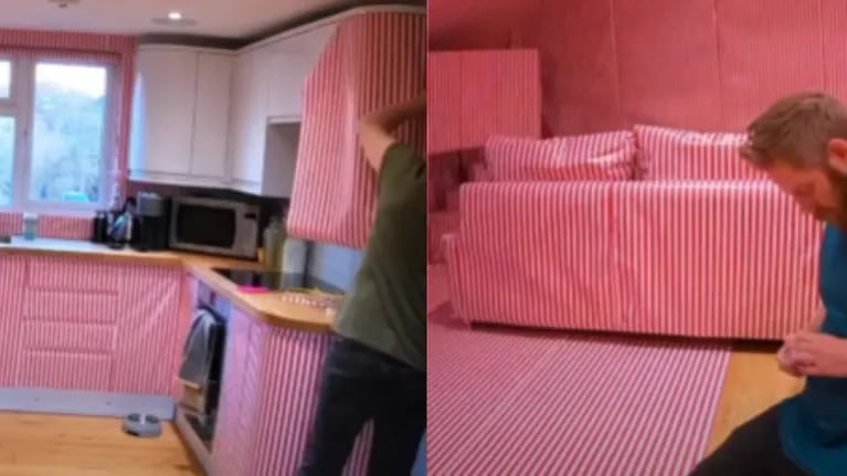 Un británico envuelve toda su casa en papel de regalo por Navidad