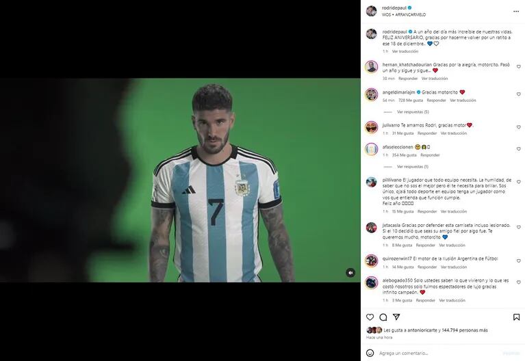 El emotivo posteo de Rodrigo de Paul sobre el Mundial Qatar 2022 (Foto: Instagram @rodriddepaul)
