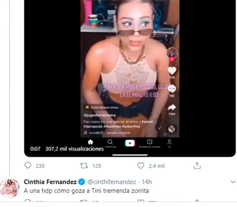 Cinthia Fernández no perdonó a Danna Paola por su comentario sobre el affaire con Yatra: "Tremenda zorrita"