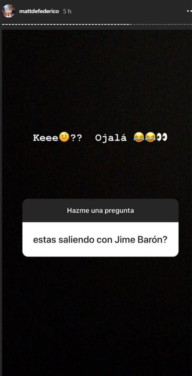 La divertida reacción de Matías Defederico cuando le preguntaron en Instagram si sale con Jimena Barón