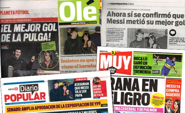 La primicia de la paternidad de Lionel Messi que confirmó Ciudad.com fue tema de los diarios argentinos.