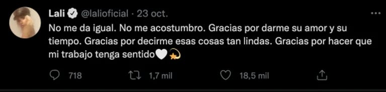 Conmovedor mensaje de Lali Espósito a un fan que la abrazó llorando emocionado: "No me acostumbro" 
