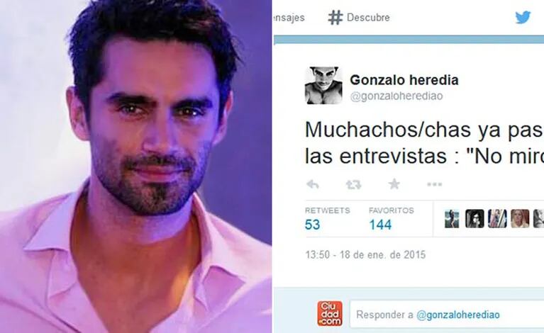 El punzante tweet de Gonzalo Heredia. (Fotos: Web y Twitter)