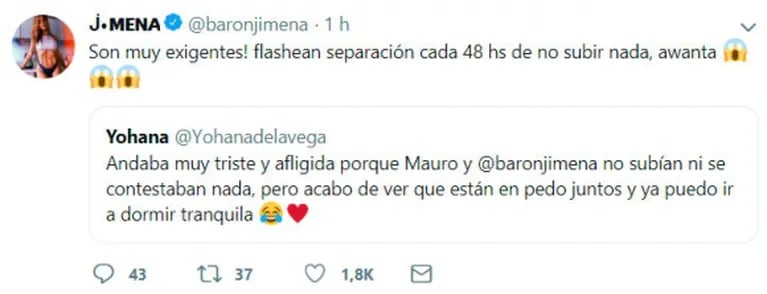 La reacción de Jimena Barón tras la versión de ruptura con Mauro Caiazza: "Flashean separación cada 48 horas"