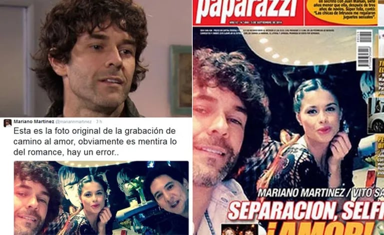 La reacción de Mariano Martínez ante la tapa de Paparazzi que lo vincula con Vitto Saravia (Foto: Web y Paparazzi)