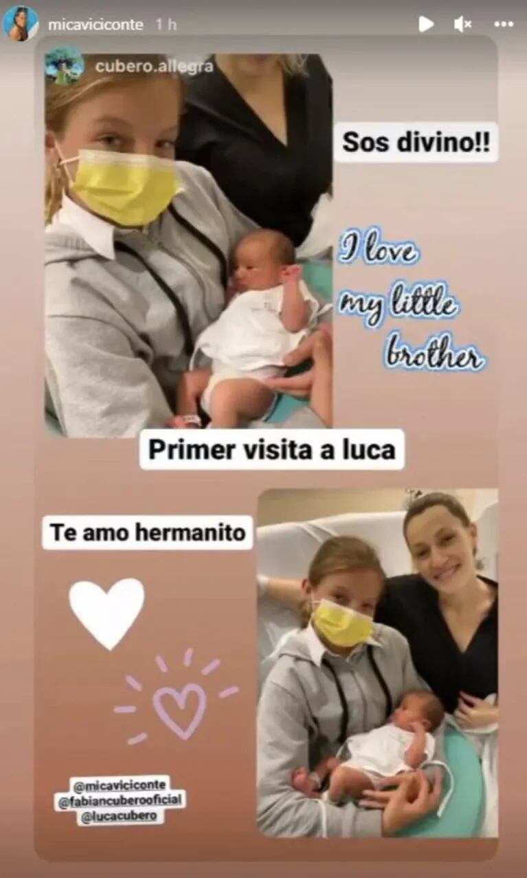 Allegra, la hija de Fabián Cubero y Nicole Neumann, le dedicó a Luca un emotivo mensaje: "Te amo"