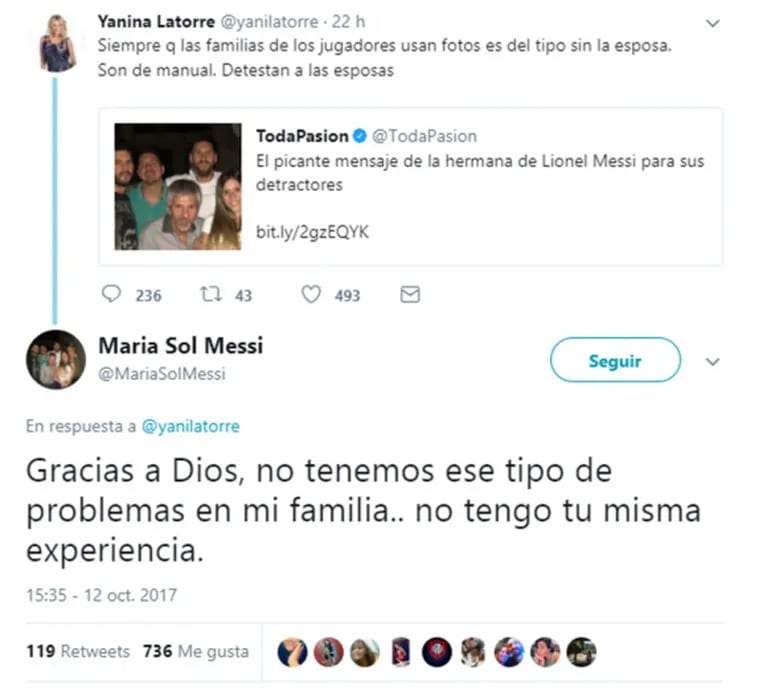 Sorpresivo y picante cruce de la hermana de Messi con Yanina Latorre: "Gracias a Dios, no tenemos ese tipo de problemas en mi familia"