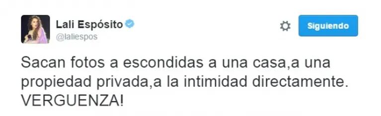 El enojo de Lali Espósito y su descargo en Twitter: "¡Vergüenza! Sacan fotos a escondidas a una casa, a la intimidad directamente"