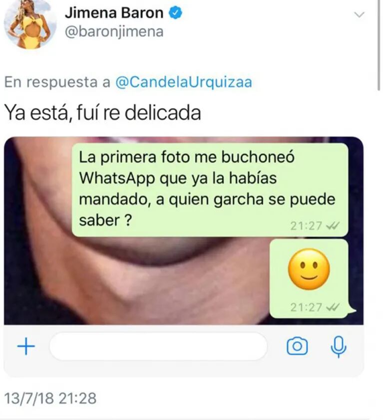 Divertido reclamo de Jimena Barón a uno de sus "candidatos": ¡le mandó la misma foto que a otra chica!