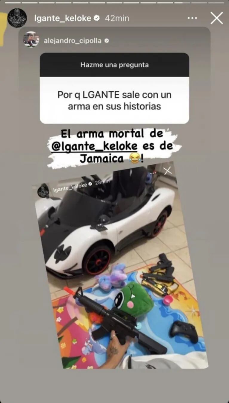L-Gante compartió un video de su hija con un arma y generó polémica en las redes sociales 