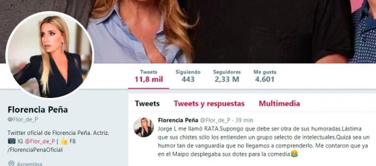Sigue la pelea: Jorge Lanata llamó "rata" a Florencia Peña y ella le respondió a través de Twitter