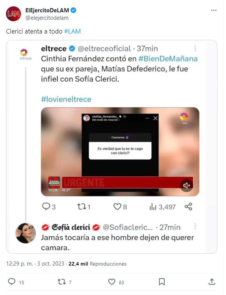 Sofía Clerici rompió el silencio sobre Matías Defederico y el rumor de infidelidad: “Dejen de querer cámara”