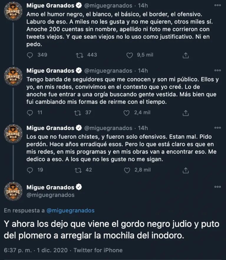 Migue Granados se defendió, tras las críticas por sus polémicos tweets: "Me dedico a eso; si no les gusta no me sigan"