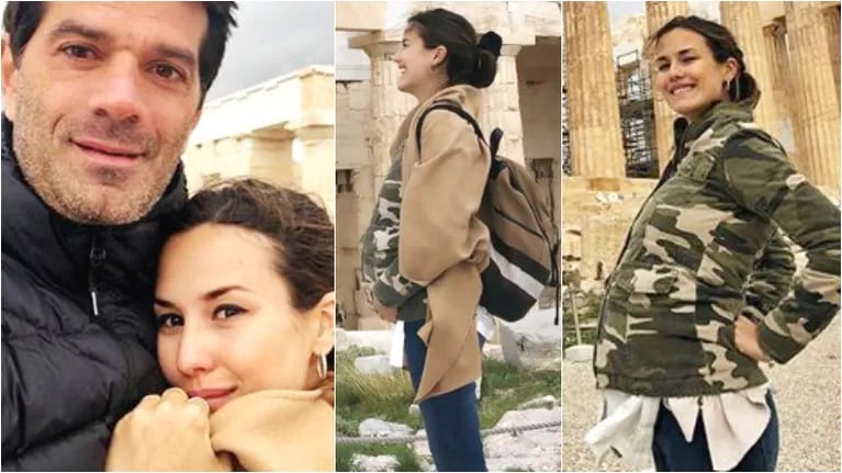 Las tiernas fotos de Luli Fernández luciendo su pancita en sus vacaciones en Grecia junto a su marido (Fotos: Instagram y Captura de Instagram Stories)