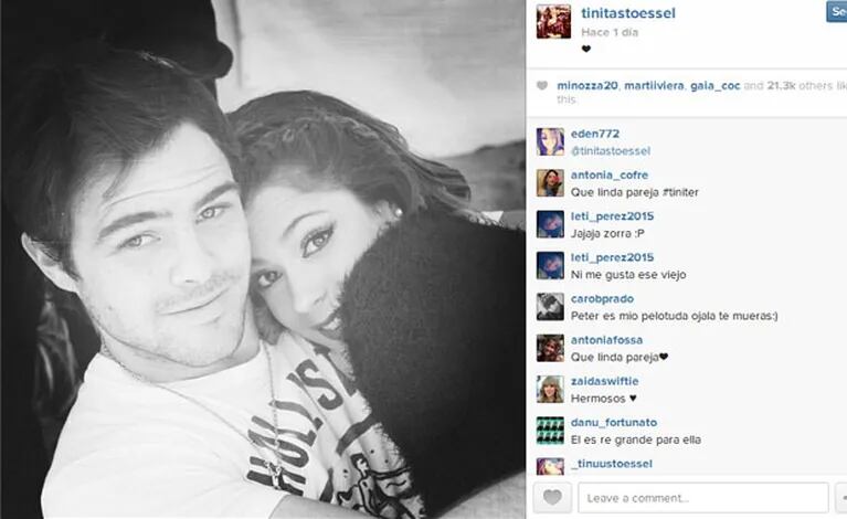 Peter Lanzani y Martina Stoessel, enamorados en la Web (Foto: Instagram). 