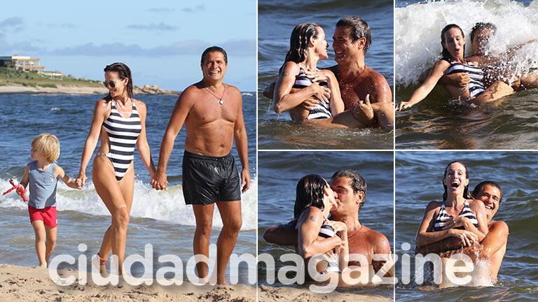 ¡18 años de amor! Guillermo Andino y Carolina Prat, enamorados en el mar de Punta del Este junto a sus hijos. (Foto: GM Press)