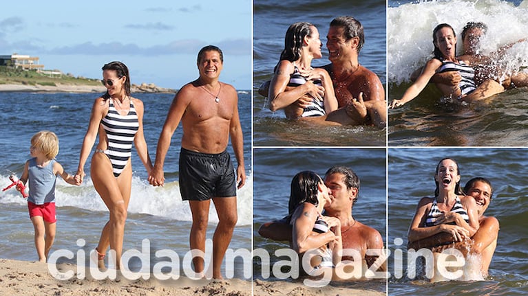 ¡18 años de amor! Guillermo Andino y Carolina Prat, enamorados en el mar de Punta del Este junto a sus hijos. (Foto: GM Press)