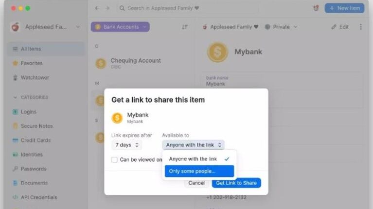 1Password ahora permite compartir documentos de forma segura mediante un enlace de acceso restringido