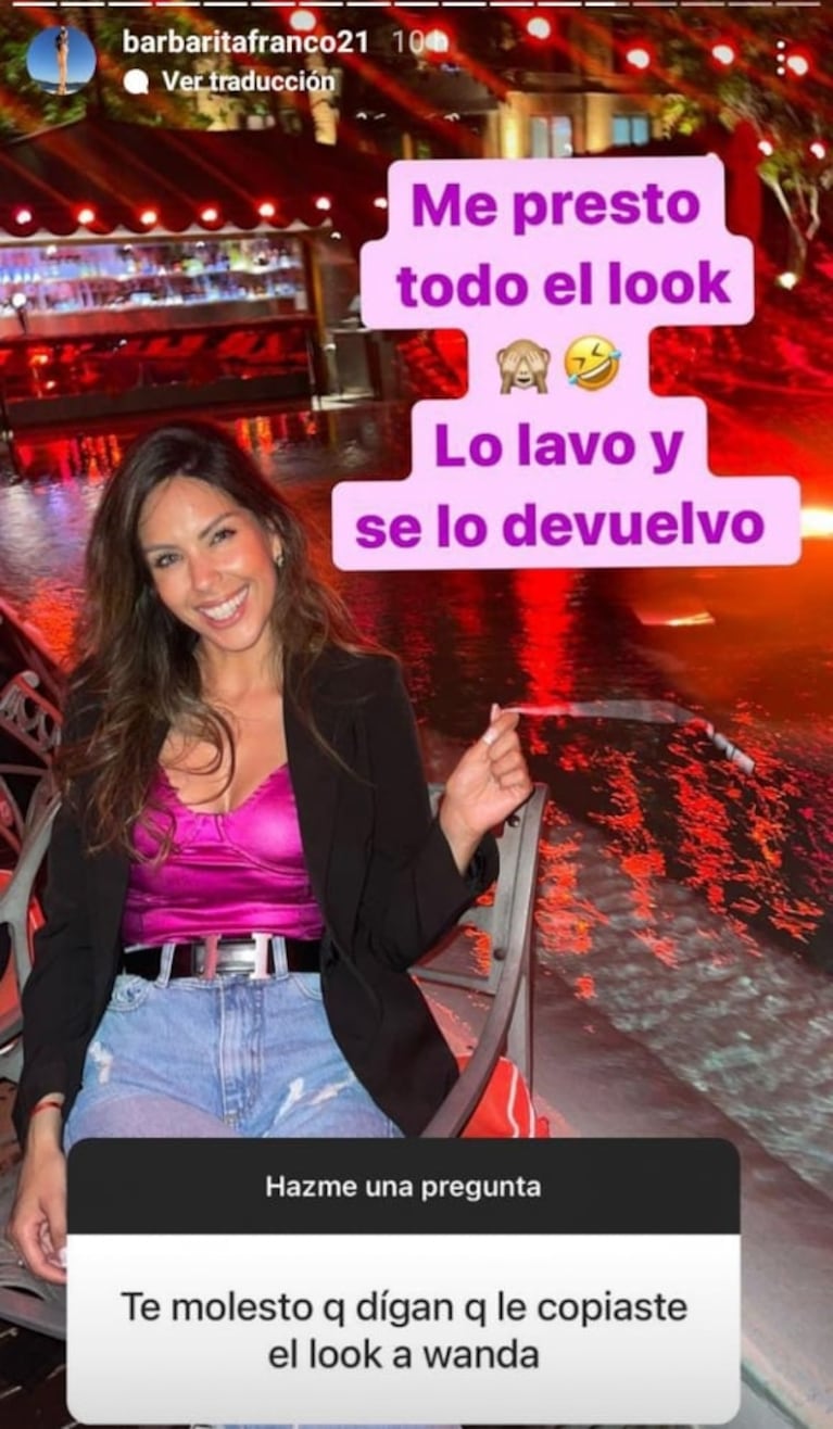 A Barby Franco la criticaron por usar un outfit similar al de Wanda: "Lo lavo y se lo devuelvo"