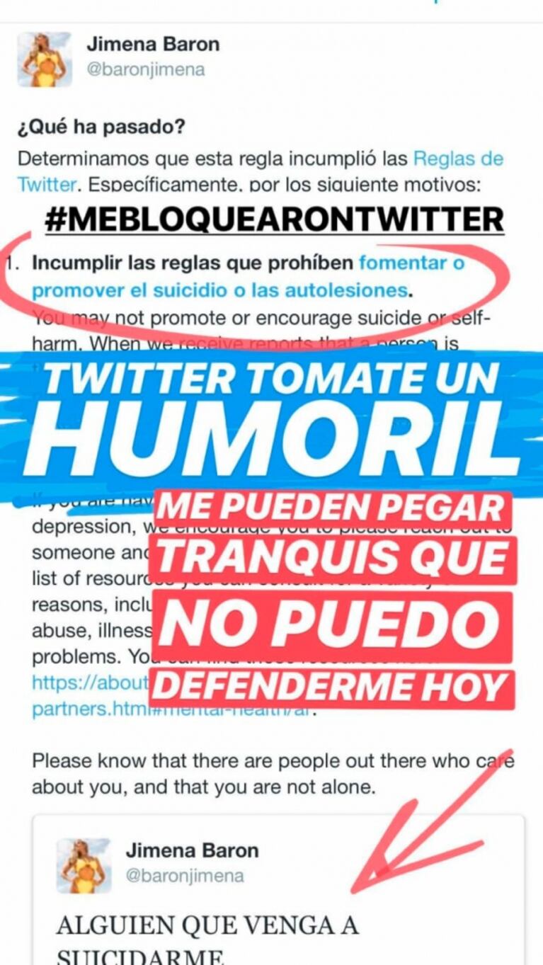 A Jimena Barón le bloquearon su Twitter por publicar un mensaje polémico: mirá qué había posteado