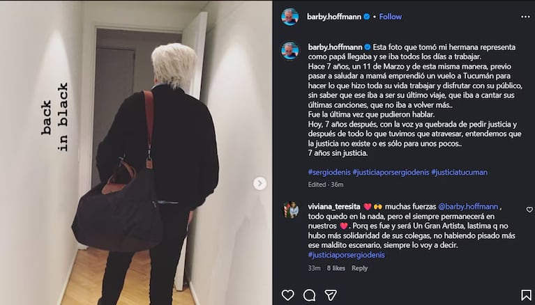 A siete años del accidente de Sergio Denis, su hija Bárbara volvió a pedir justicia. Crédito: Instagram