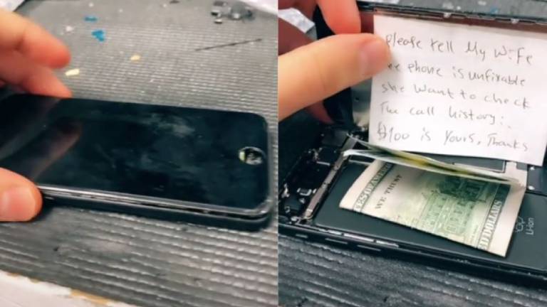 Abre iPhone para reparar y encuentra nota y soborno: Dile a mi mujer que no se puede arreglar
