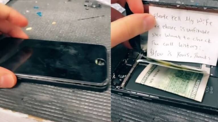 Abre iPhone para reparar y encuentra nota y soborno: Dile a mi mujer que no se puede arreglar