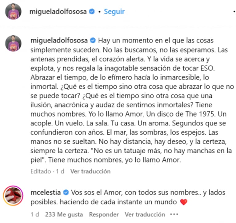 Abril Sosa le dedicó a Celeste Cid una romántica declaración de amor