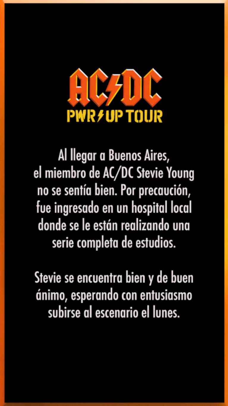 AC/DC en River: el guitarrista Stevie Young fue dado de alta y se prepara para el show del lunes | Créditos: Prensa