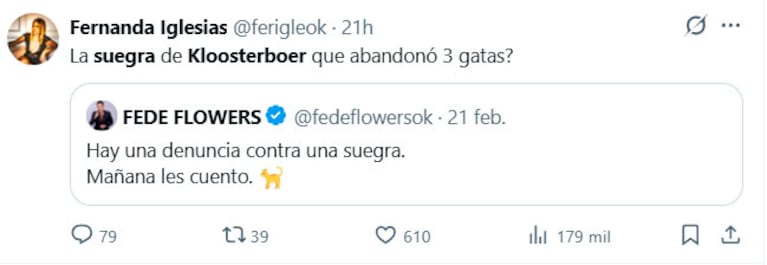 Acusan a la suegra de Marcela Kloosterboer de abandonar a sus gatas (Captura de redes sociales)