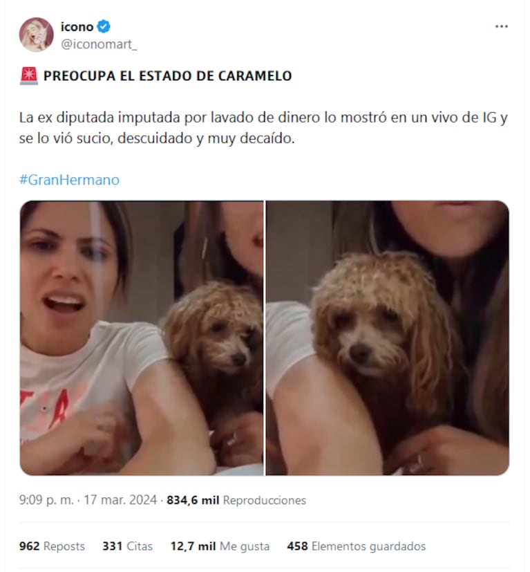 Acusan a Romina Uhrig de tener “sucio y descuidado” a Caramelo, el perrito de Gran Hermano 2022: la foto