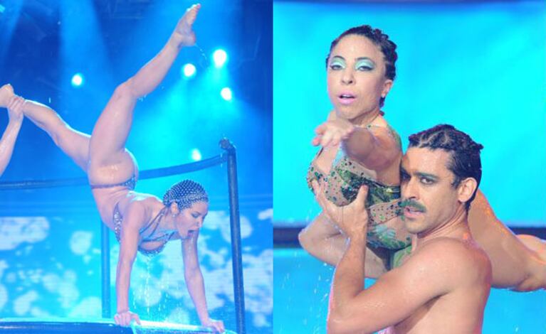 Adabel Guerrero, Hernán Piquín y Noelia Pompa fueron ovacionados en el duelo de Aquadance