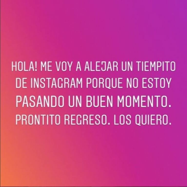 Adabel Guerrero y su llamativo posteo: "Estoy pasando por una crisis, me voy a alejar un tiempo de Instagram"