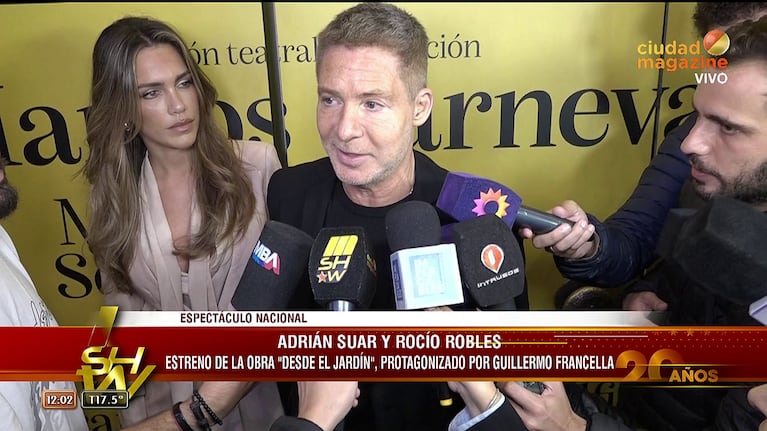 Adrián Suar y Rocío Robles en el estreno de la obra de Guillermo Francella, "Desde el Jardín" (Foto: captura de Mshow).