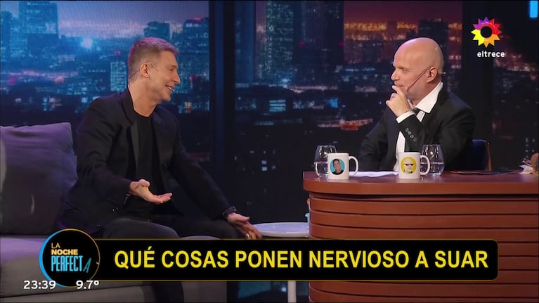 Adrián Suar y Sebastián Wainraich en La Noche Perfecta.