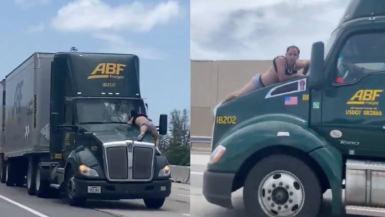 Agarrado al parabrisas de un camión, un hombre recorrió 15 kilómetros por una autopista