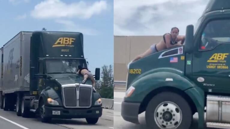 Agarrado al parabrisas de un camión, un hombre recorrió 15 kilómetros por una autopista