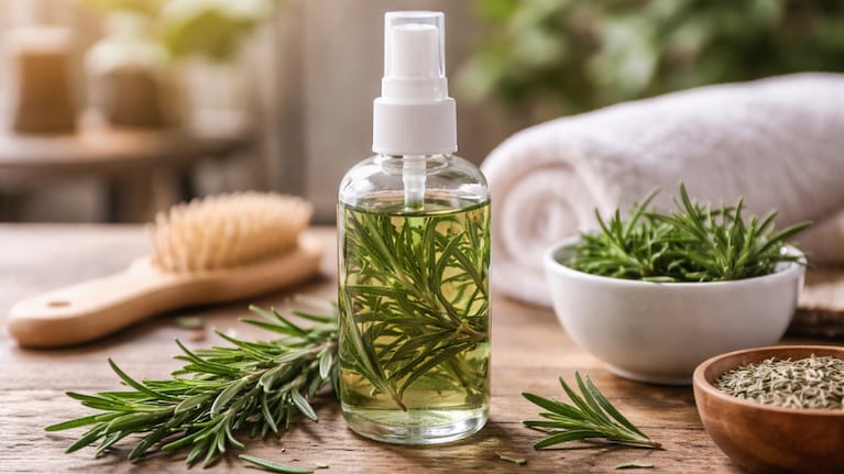 Agua de romero, una infusión casera que mejora el cuero cabelludo. Foto: IA (ChatGPT)