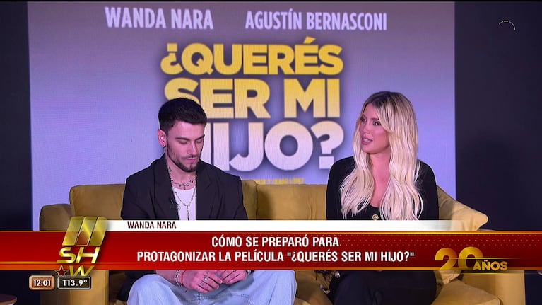 Agustín Bernasconi y Wanda Nara, protagonistas de la película "¿Querés ser mi hijo?". Foto: captura de Ciudad Magazine.