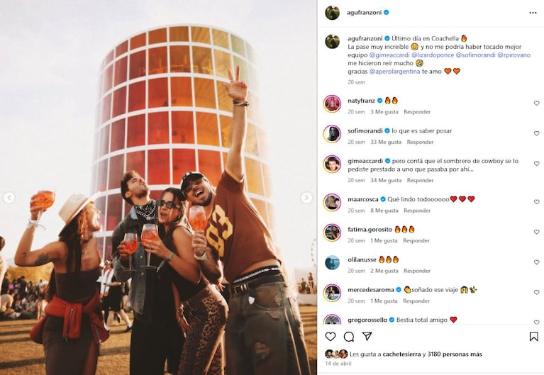 Agustín Franzoni, Gime Accardi, Sofi Morandi y Lizardo Ponce en Coachella (Foto: Instagram @agufranzoni)