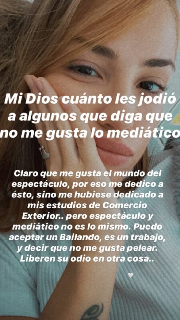 Agustina Agazzani respondió las críticas tras decir que "no le gusta lo mediático": "Cuánto les jodió"