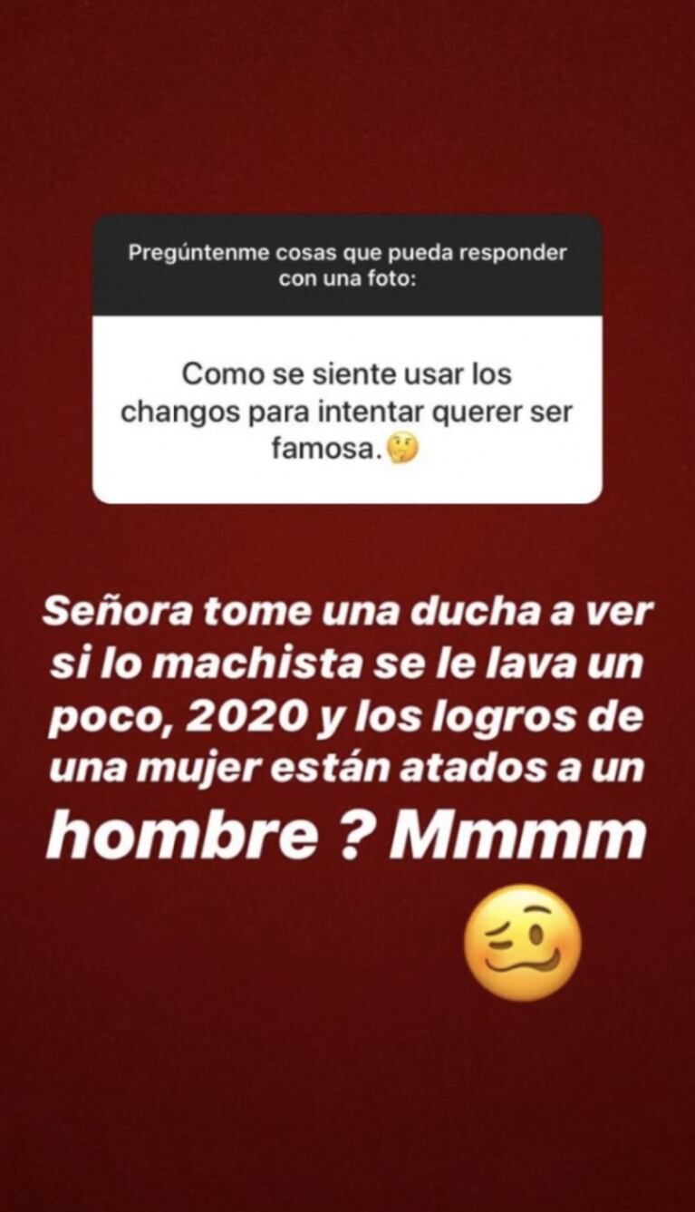 Agustina Agazzani tras ser acusada de usar a Martín Baclini: “Tome una ducha a ver si lo machista se le lava un poco”