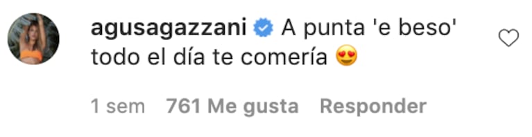 Agustina Agazzani y su amor fulminante con Agustín Bernasconi en Instagram: "Te comería todo el día"